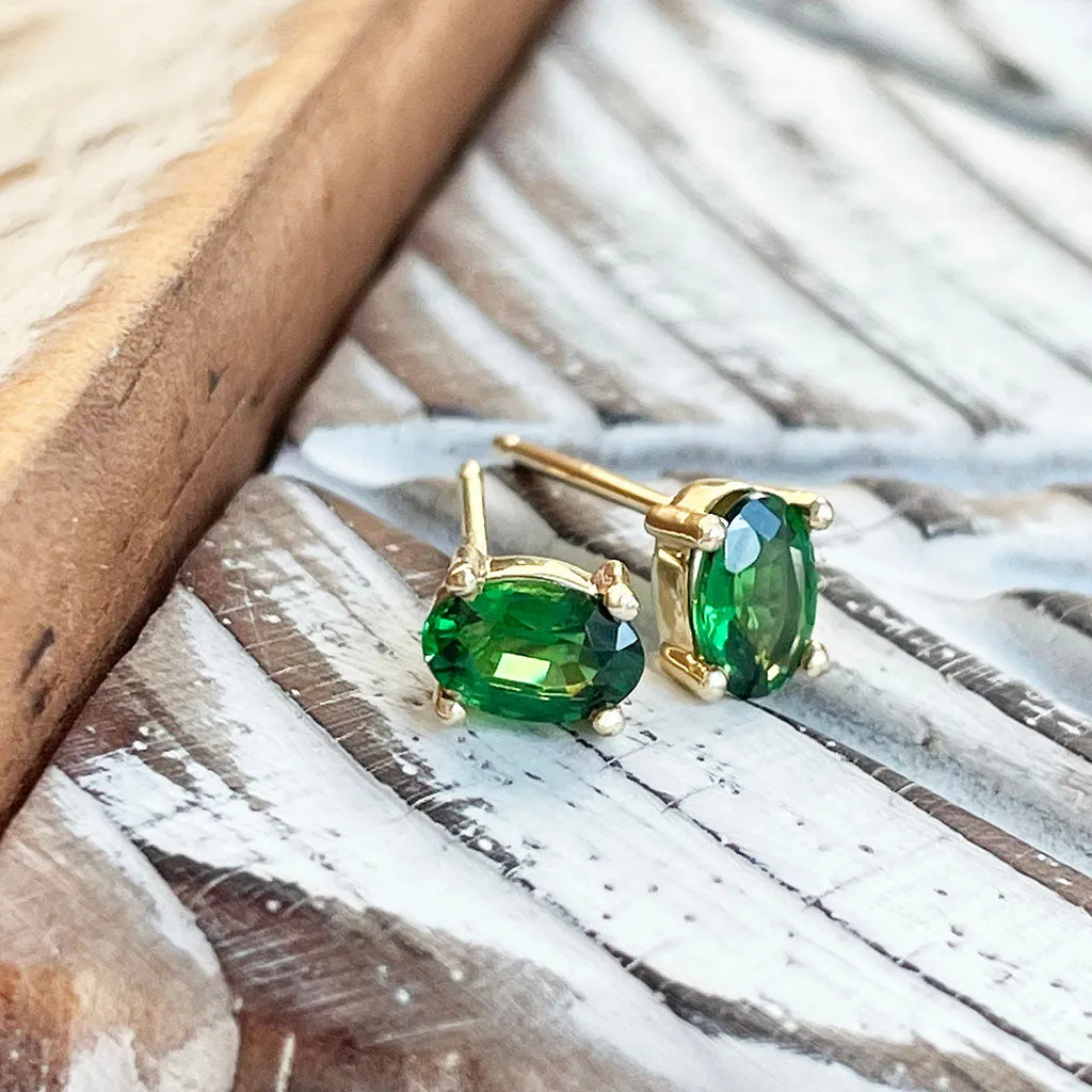 Greener Than Green Oval Tsavorite Yellow Gold Studs