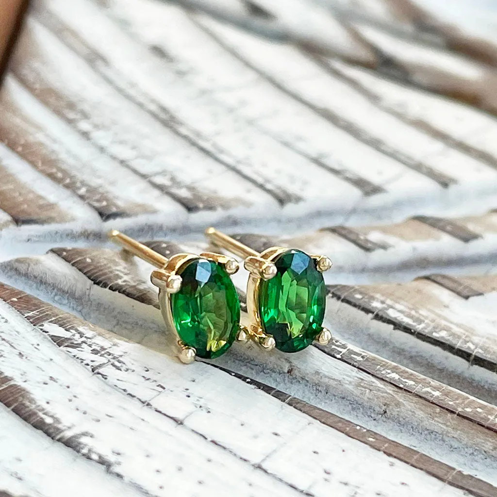 Greener Than Green Oval Tsavorite Yellow Gold Studs