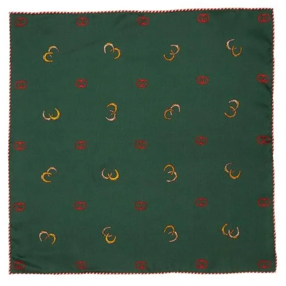 Gucci GG Horseshoe Print Pocket Square in Green