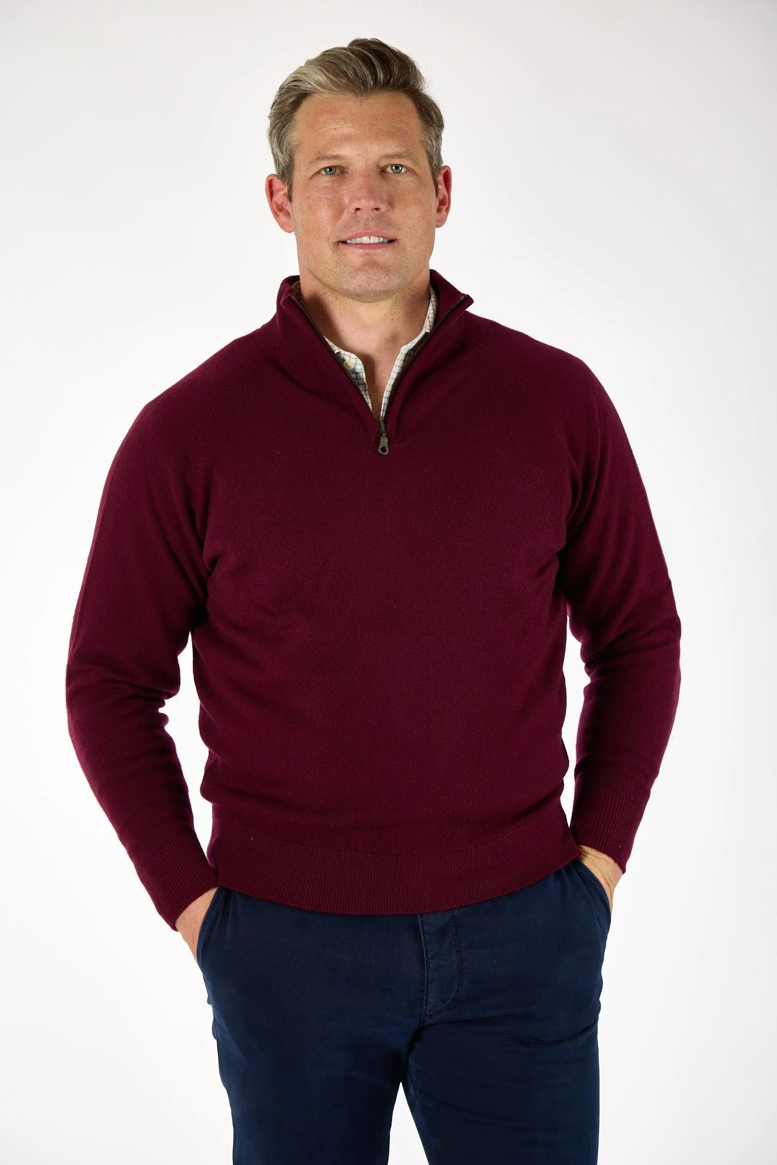 Gun Hill Men's Luxury Lambswool Half Zip Sweater