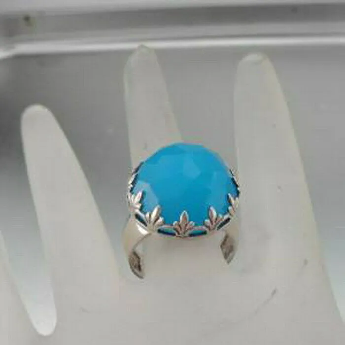 Hadar Designers Blue Ocean Quartz Ring size 8, 8.5 Handmade 925 Silver (H)SALE