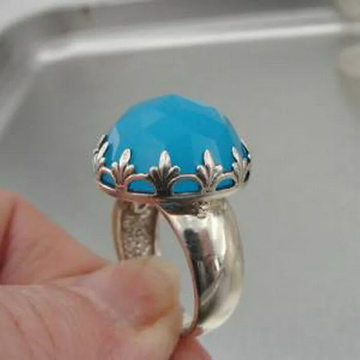 Hadar Designers Blue Ocean Quartz Ring size 8, 8.5 Handmade 925 Silver (H)SALE
