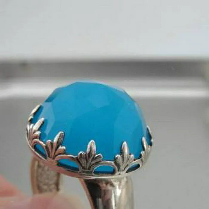Hadar Designers Blue Ocean Quartz Ring size 8, 8.5 Handmade 925 Silver (H)SALE
