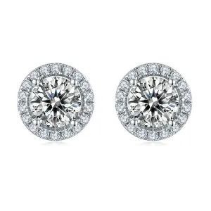 Halo Round 2ctw. Moissanite Stud Earrings and 2ct Moissanite Pendant Necklace Jewelry Sets
