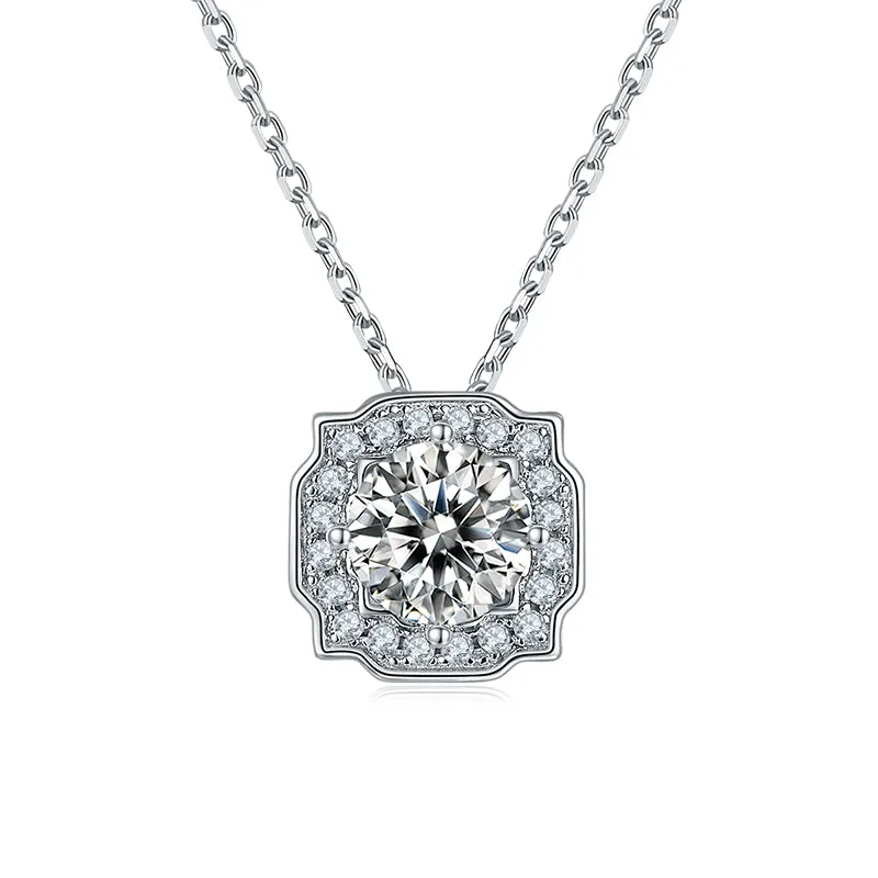 Halo Round 2ctw. Moissanite Stud Earrings and 2ct Moissanite Pendant Necklace Jewelry Sets