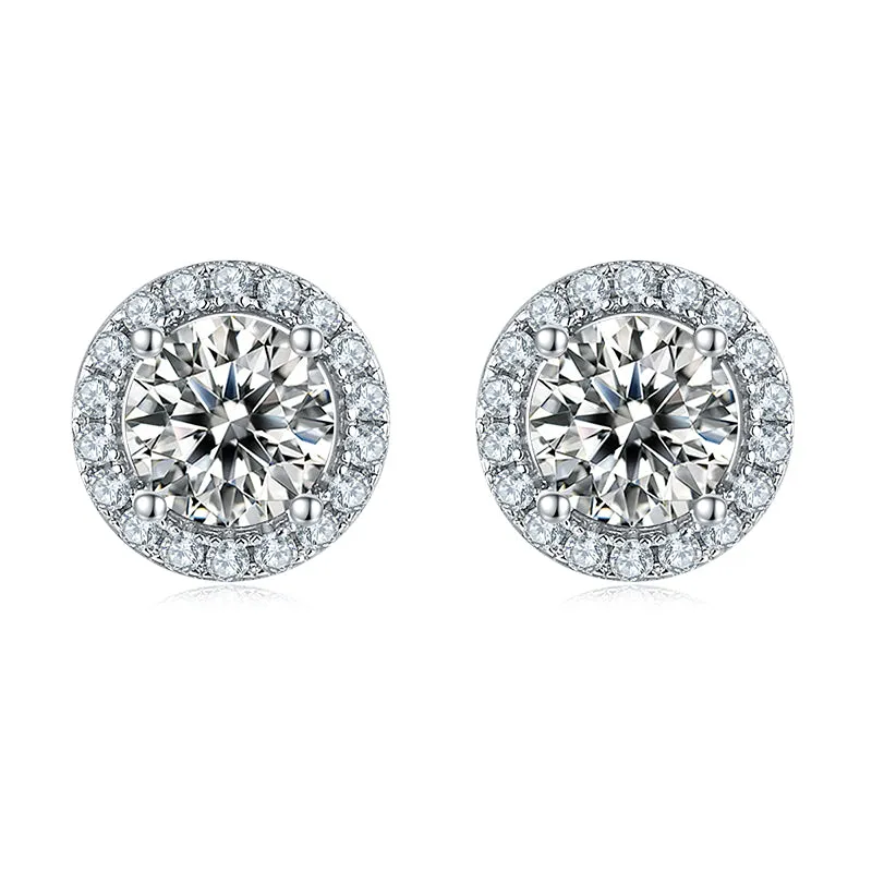 Halo Round 2ctw. Moissanite Stud Earrings and 2ct Moissanite Pendant Necklace Jewelry Sets
