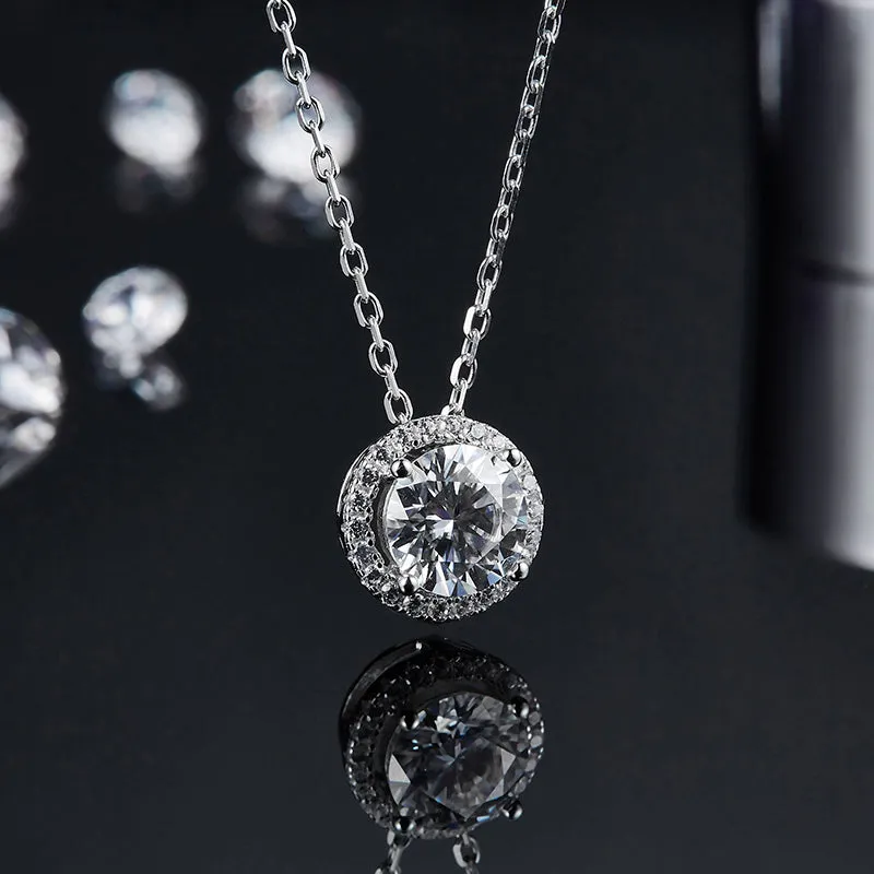 Halo Round 2ctw. Moissanite Stud Earrings and 2ct Moissanite Pendant Necklace Jewelry Sets
