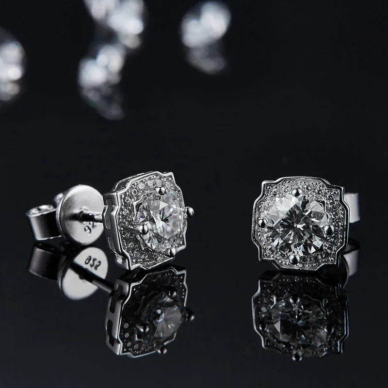 Halo Round 2ctw. Moissanite Stud Earrings and 2ct Moissanite Pendant Necklace Jewelry Sets