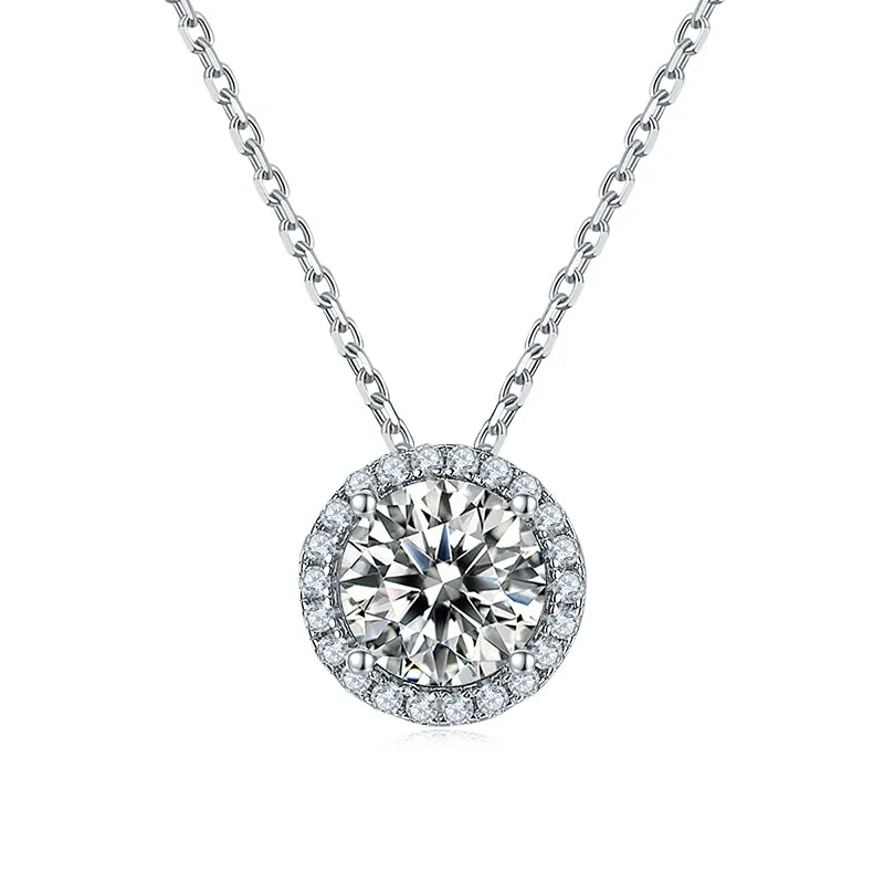 Halo Round 2ctw. Moissanite Stud Earrings and 2ct Moissanite Pendant Necklace Jewelry Sets