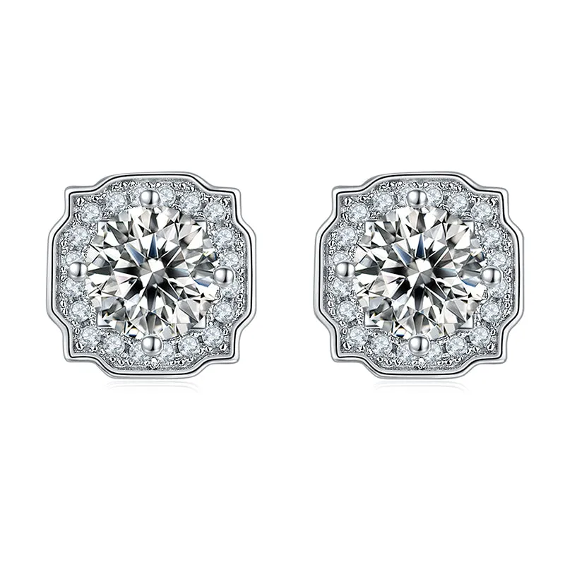 Halo Round 2ctw. Moissanite Stud Earrings and 2ct Moissanite Pendant Necklace Jewelry Sets