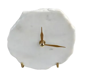 Hand Chipped Round White Marble Desk Wall Clock