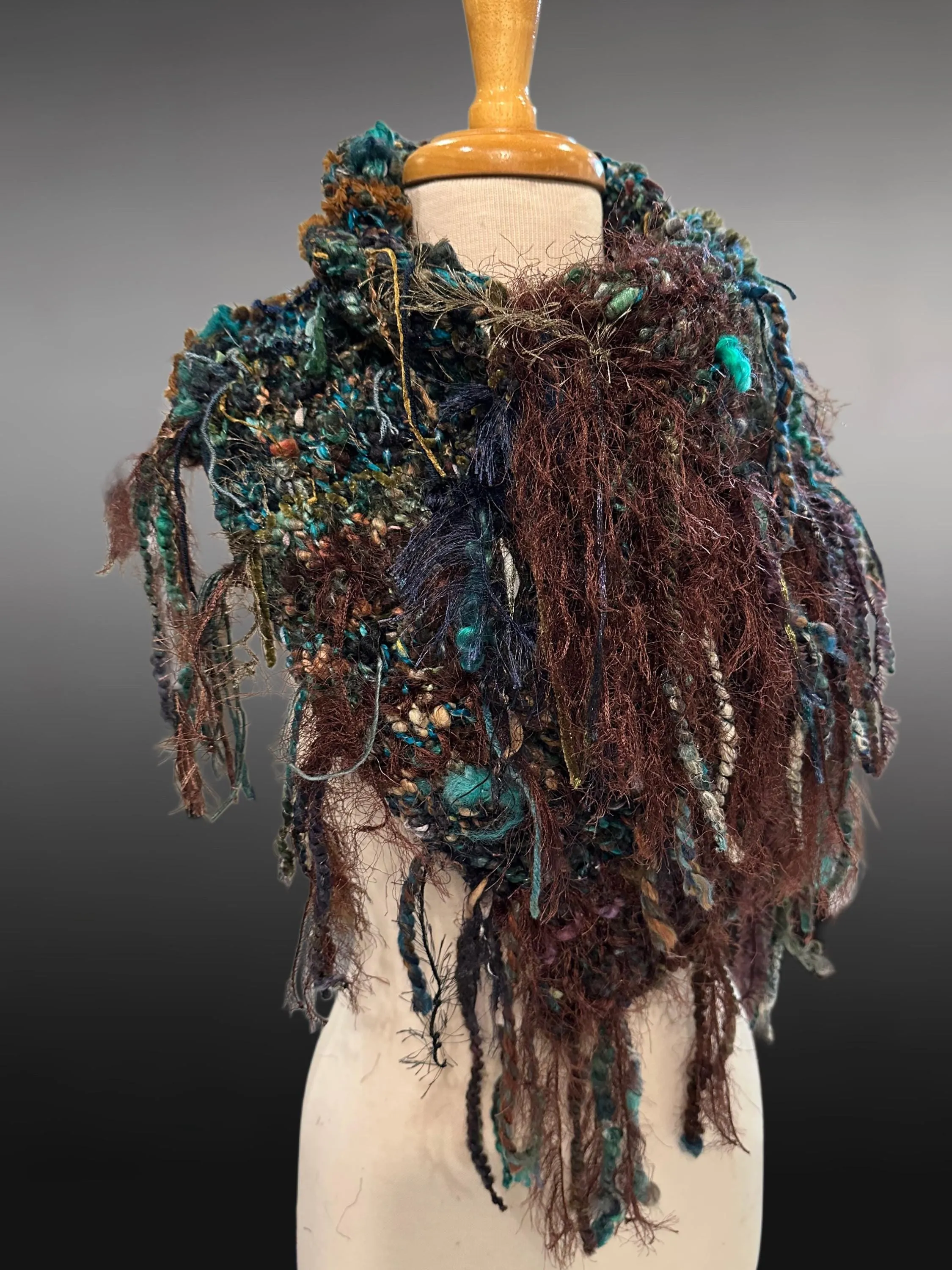 Hand knit chunky Boho huntress Cowl, merino shoulder wrap, Hunger Games Cowl