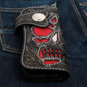 Hand Tooled Rider Skull Genuine Leather Custom Biker Wallet
