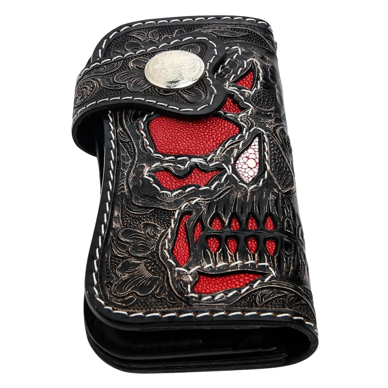 Hand Tooled Rider Skull Genuine Leather Custom Biker Wallet