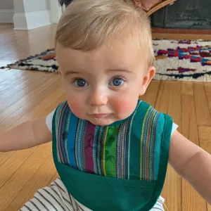 Hand Woven Baby Bib | Quetzal Jade Stripe