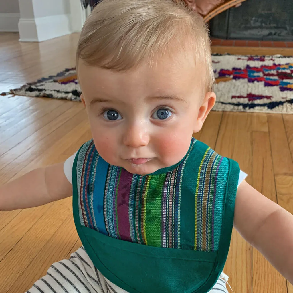 Hand Woven Baby Bib | Quetzal Jade Stripe