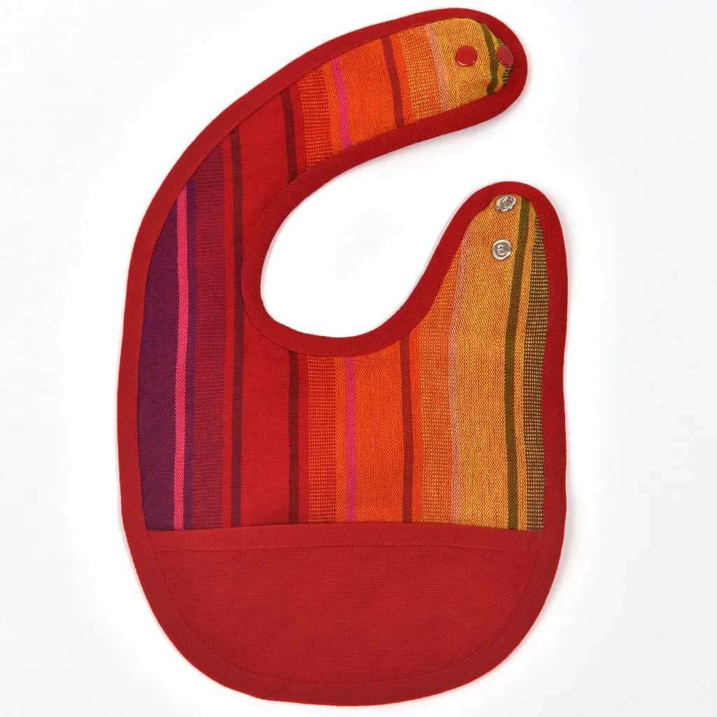 Hand woven Baby Bib | Red Rainbow Stripe