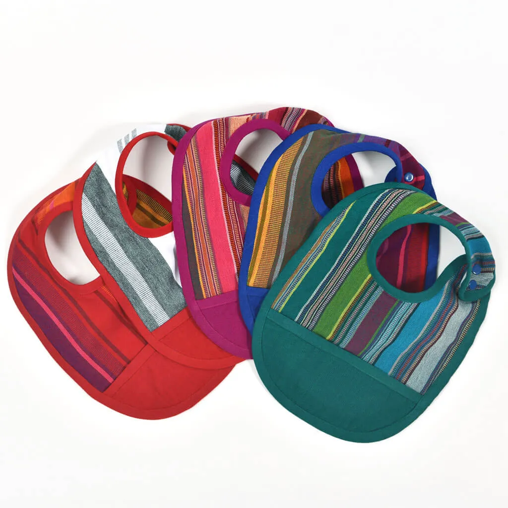 Hand woven Baby Bib | Red Rainbow Stripe