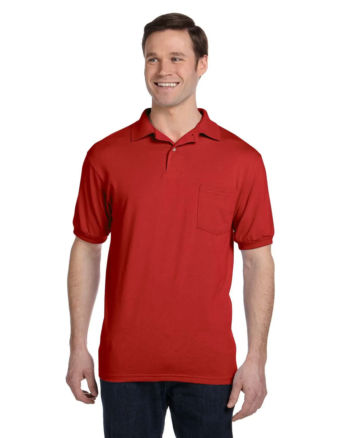 Hanes 50/50 Jersey Knit Pocket Polo Shirt | Deep Red