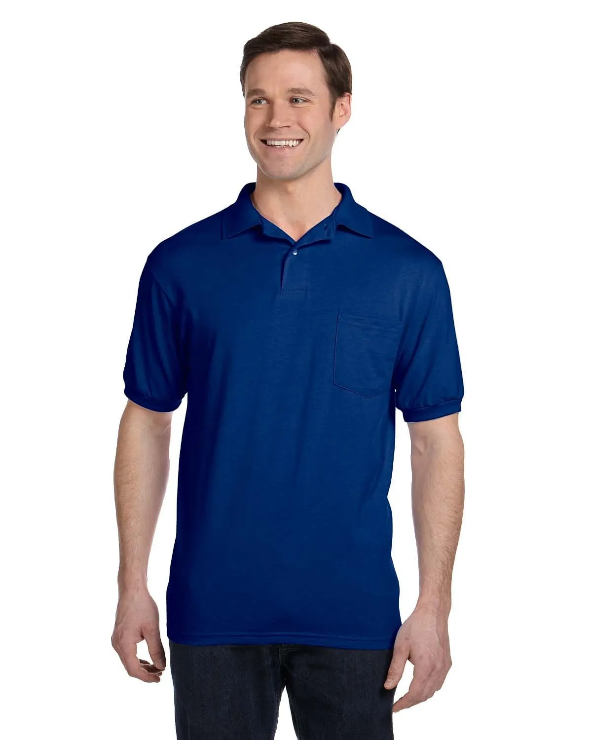 Hanes 50/50 Jersey Knit Pocket Polo Shirt | Deep Royal