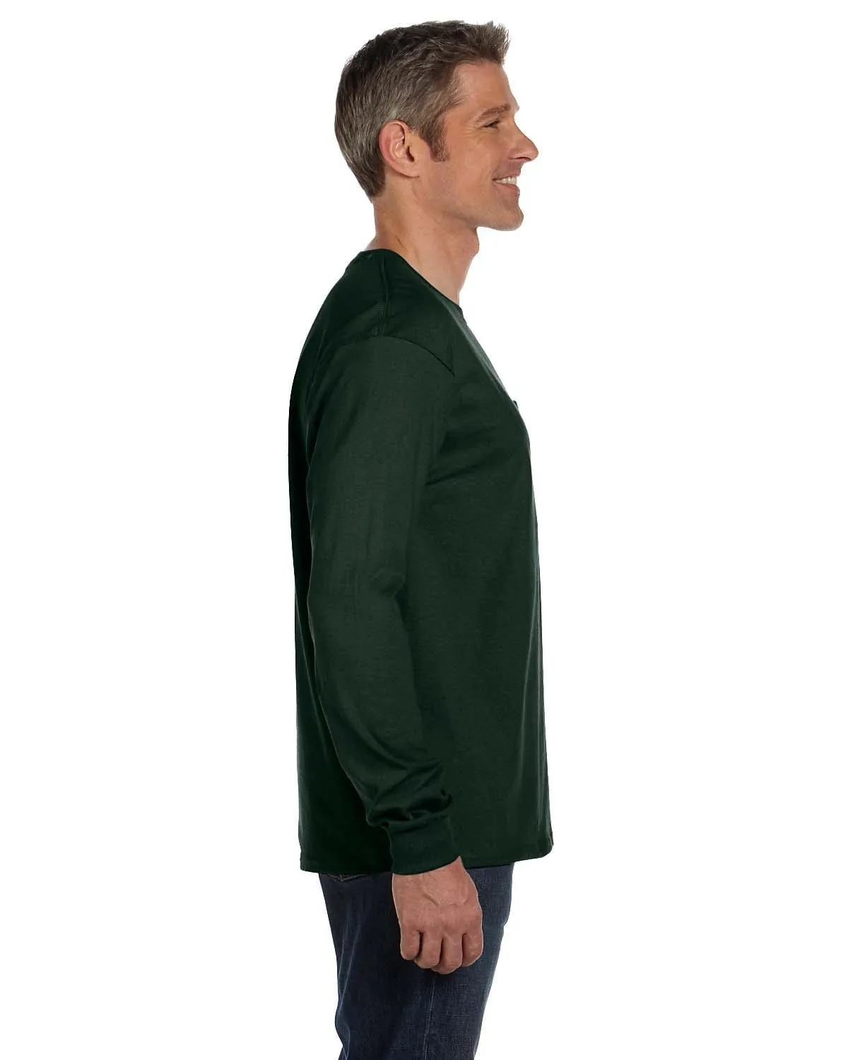Hanes Tagless Long Sleeve Pocket T-Shirt | Deep Forest