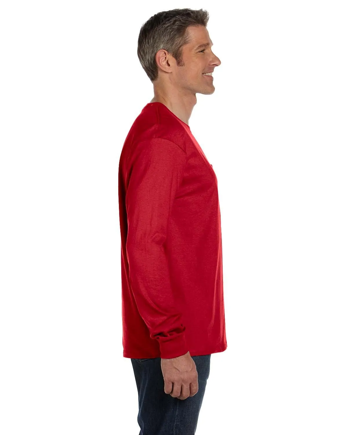 Hanes Tagless Long Sleeve Pocket T-Shirt | Deep Red