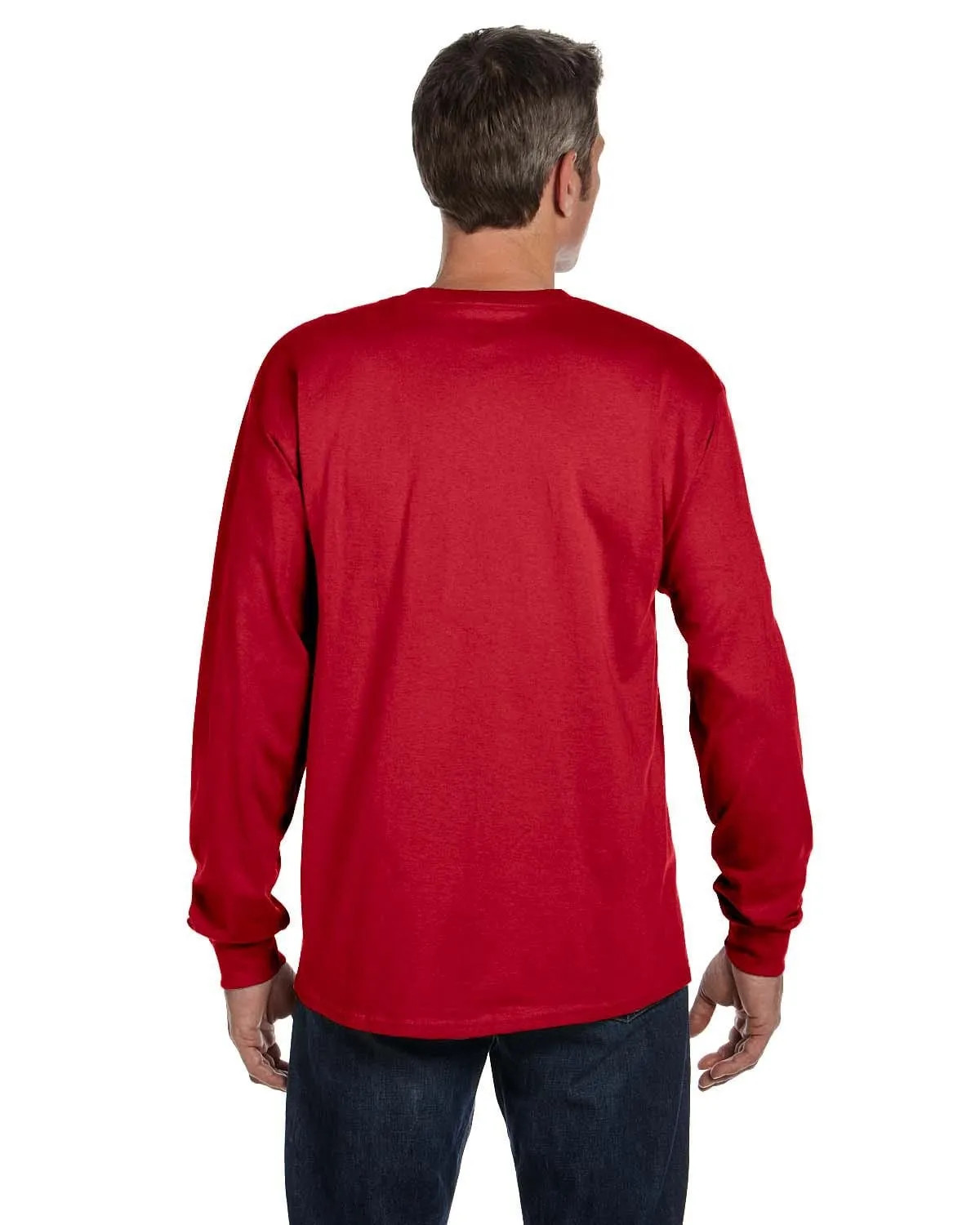 Hanes Tagless Long Sleeve Pocket T-Shirt | Deep Red