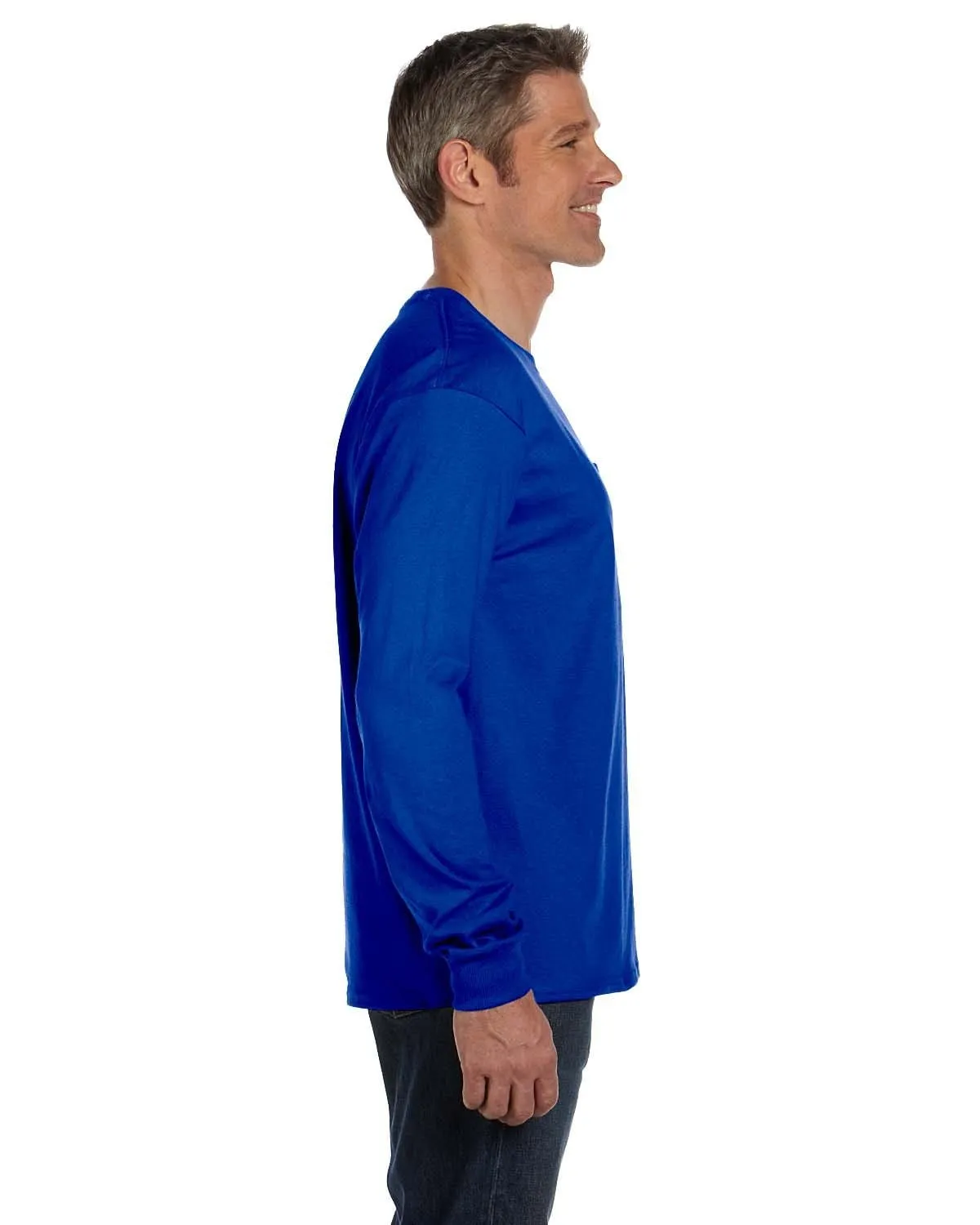 Hanes Tagless Long Sleeve Pocket T-Shirt | Deep Royal
