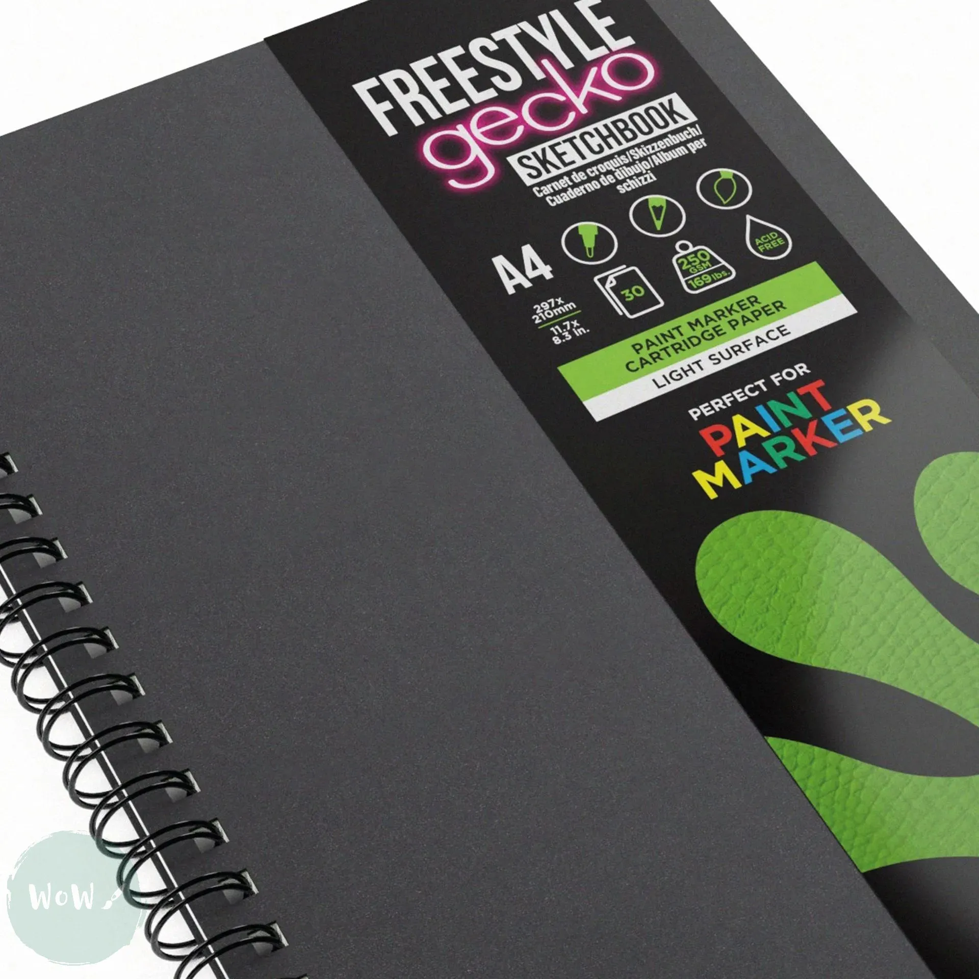 Hardback Spiral Sketchbook- ArtGecko - FREESTYLE - 250gsm - Paint Marker Pad - A4 Portrait