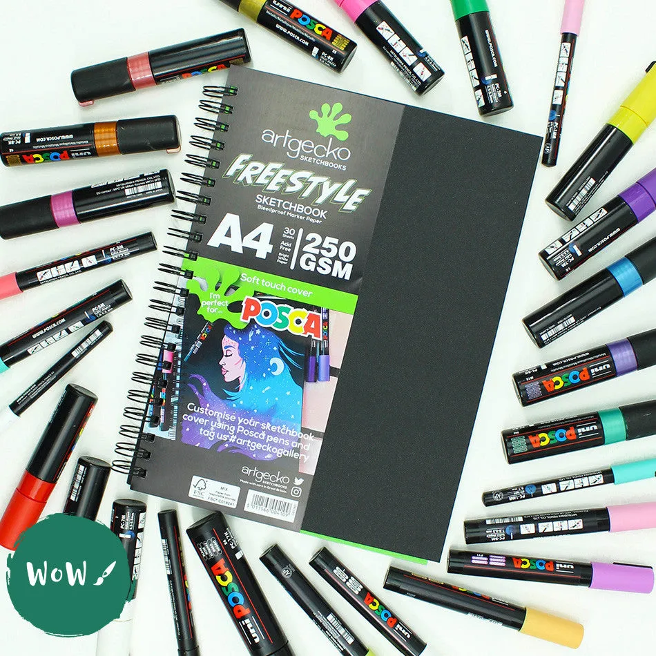 Hardback Spiral Sketchbook- ArtGecko - FREESTYLE - 250gsm - Paint Marker Pad - A4 Portrait