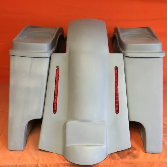 Harley Davidson 4" Extended Stretched Saddlebags   Dual 6 x 9 Speaker Lids & LED Replacement Fender 89 - 08