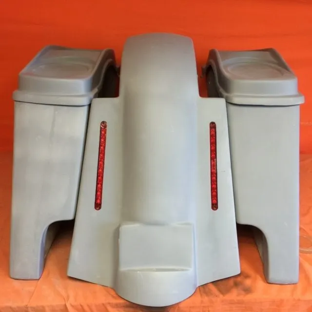 Harley Davidson 4" Extended Stretched Saddlebags   Dual 6 x 9 Speaker Lids & LED Replacement Fender 89 - 08