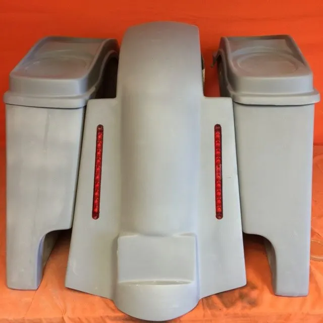 Harley Davidson 4" Extended Stretched Saddlebags   Dual 6 x 9 Speaker Lids & LED Replacement Fender 89 - 08