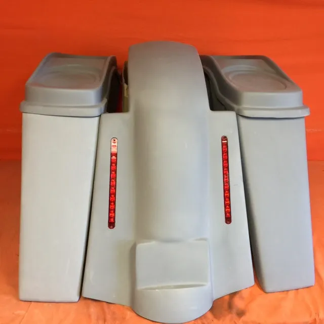 Harley Davidson 4" Extended Stretched Saddlebags   Dual 6 x 9 Speaker Lids & Replacement LED Fender 09 - 13 - No Cut Outs