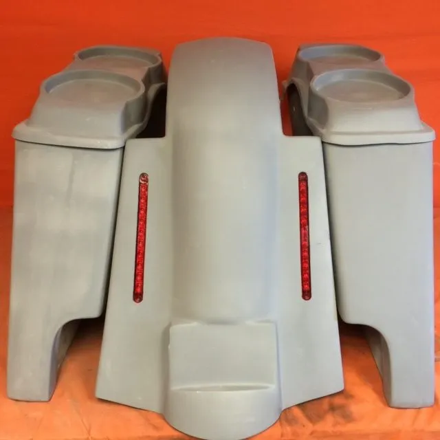 Harley Davidson 4" Extended Stretched Saddlebags   Dual 6.5 Speaker Lids & Replacement LED Fender 89 - 08