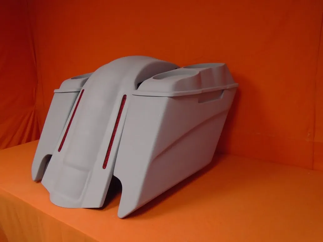 Harley Davidson 5" Extended Stretched Saddlebags With Cut Outs LED Fender Dual 6.5" Speaker Lids