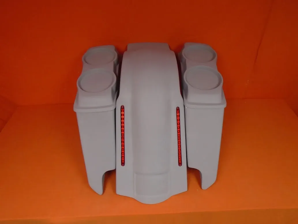 Harley Davidson 5" Extended Stretched Saddlebags With Cut Outs LED Fender Dual 6.5" Speaker Lids