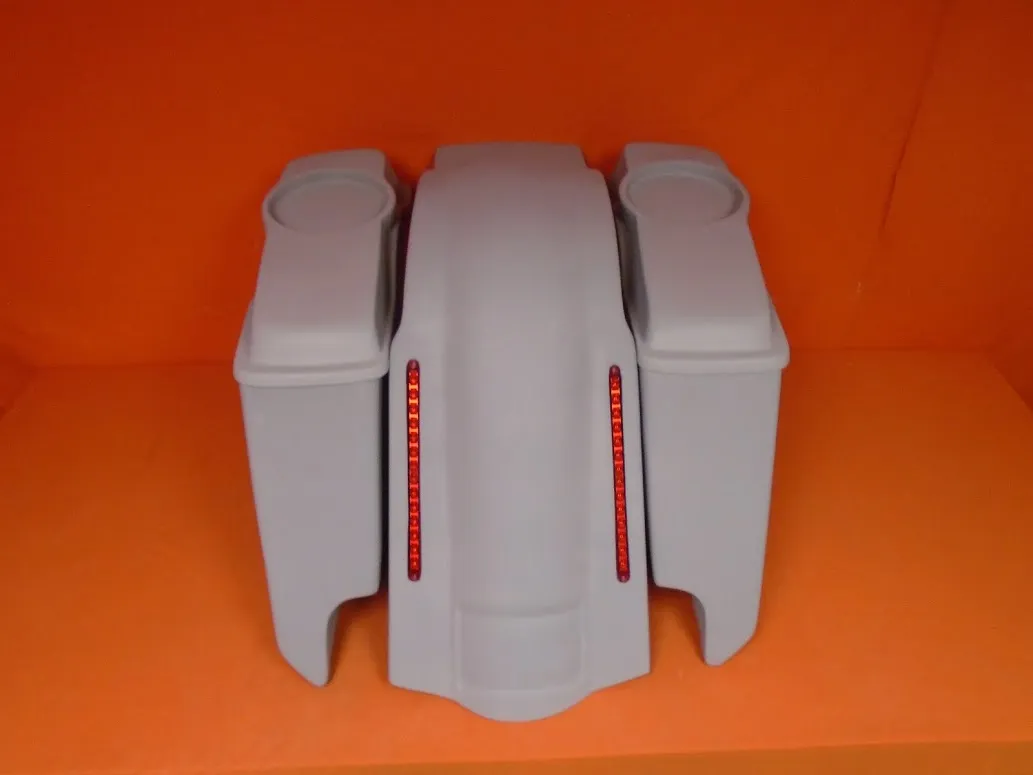 Harley Davidson 5" Stretched Extended Saddlebags With Cut Outs LED Fender 6x9 Speaker Lids