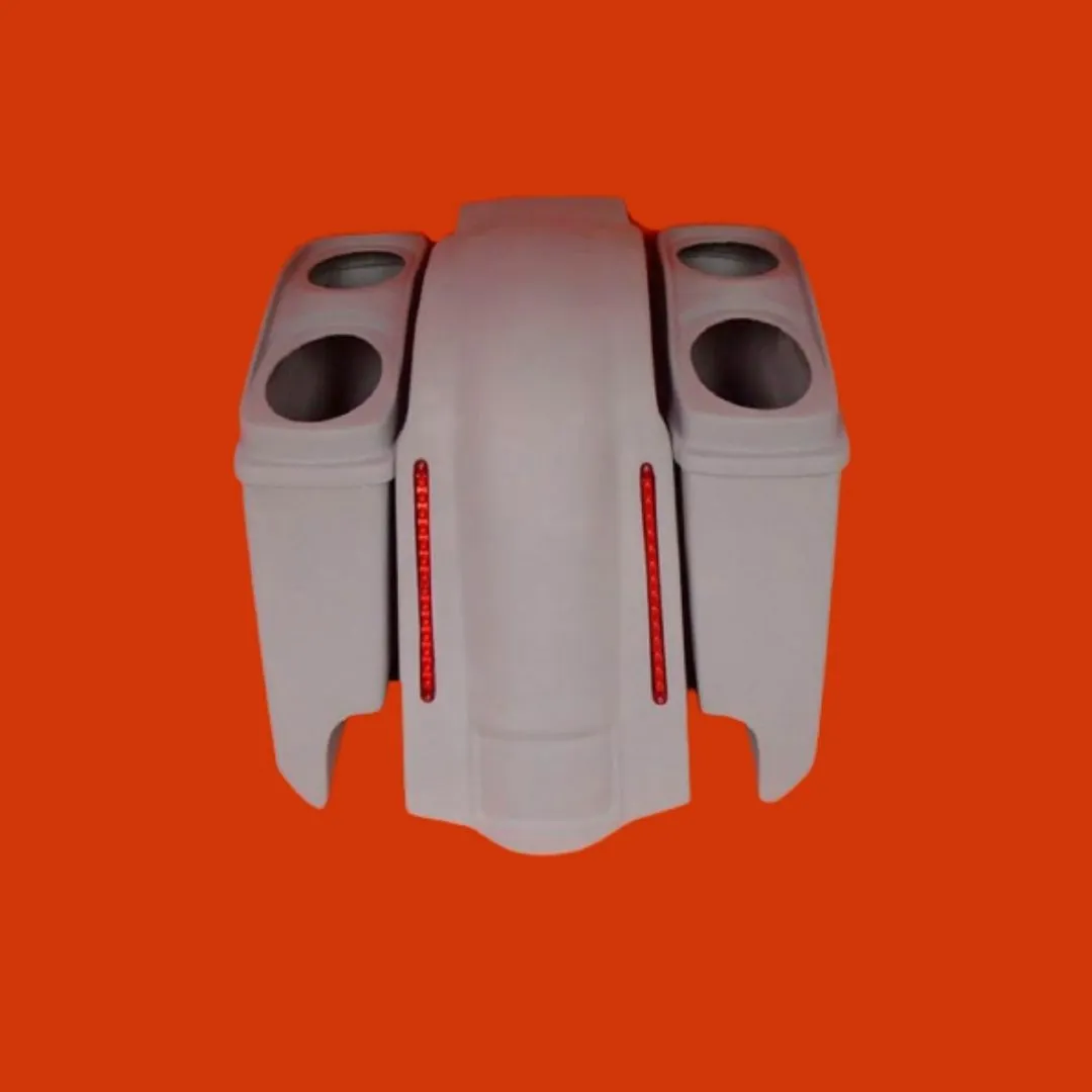 Harley Davidson 5" Stretched Extended Saddlebags With Cut Outs LED Fender   Dual 6x9 Speaker Lids