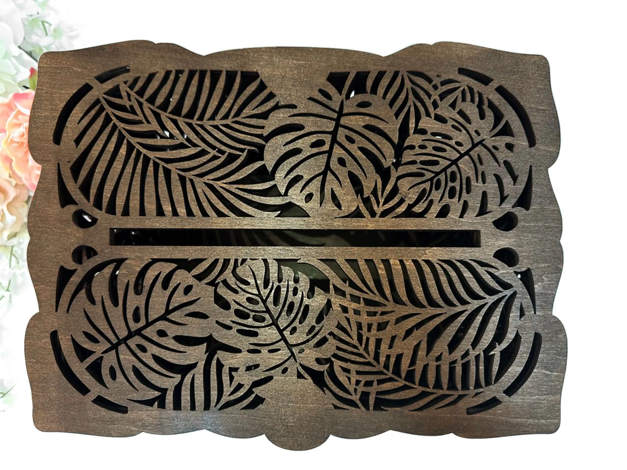 Hawaiian Beach Wedding Card Box, Tropical Wedding Money Box, Palm and Monstera Leaves Money Envelopes Box, Coastal Wedding Gift for Daughter, Wedding Gift, Handmade Gifts