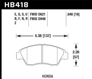 Hawk 02-06 RSX (non-S) Front / 03-09 Civic Hybrid / 04-05 Civic Si HP  Street Rear Brake Pads