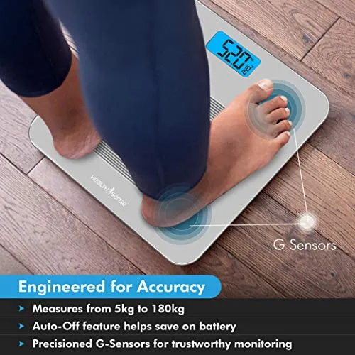 HealthSense Dura-Glass PS 115 Digital Personal Body Weighing Scale, Best Electronic Bathroom Scales & Weight Machine for Home & Human Balance with Room Temperature Indicator, 1 Year Warranty & Batteries Included (Milky White)