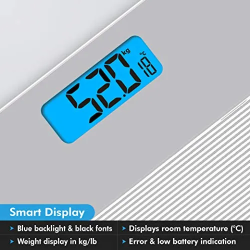 HealthSense Dura-Glass PS 115 Digital Personal Body Weighing Scale, Best Electronic Bathroom Scales & Weight Machine for Home & Human Balance with Room Temperature Indicator, 1 Year Warranty & Batteries Included (Milky White)