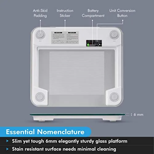 HealthSense Dura-Glass PS 115 Digital Personal Body Weighing Scale, Best Electronic Bathroom Scales & Weight Machine for Home & Human Balance with Room Temperature Indicator, 1 Year Warranty & Batteries Included (Milky White)