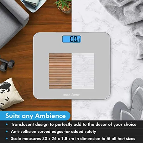 HealthSense Dura-Glass PS 115 Digital Personal Body Weighing Scale, Best Electronic Bathroom Scales & Weight Machine for Home & Human Balance with Room Temperature Indicator, 1 Year Warranty & Batteries Included (Milky White)