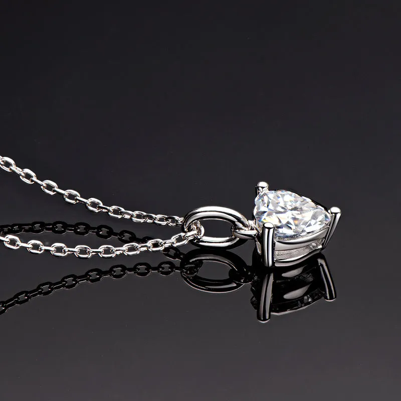 Heart Shaped 1.0CTW. Moissanite Stud Earrings & 1Ct Moissanite Pendant Necklace