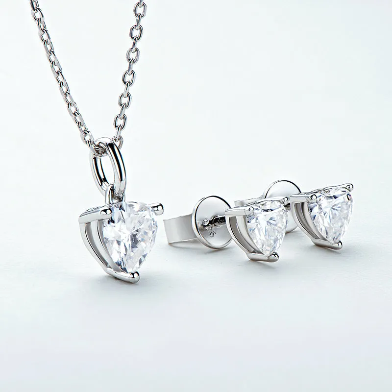 Heart Shaped 1.0CTW. Moissanite Stud Earrings & 1Ct Moissanite Pendant Necklace