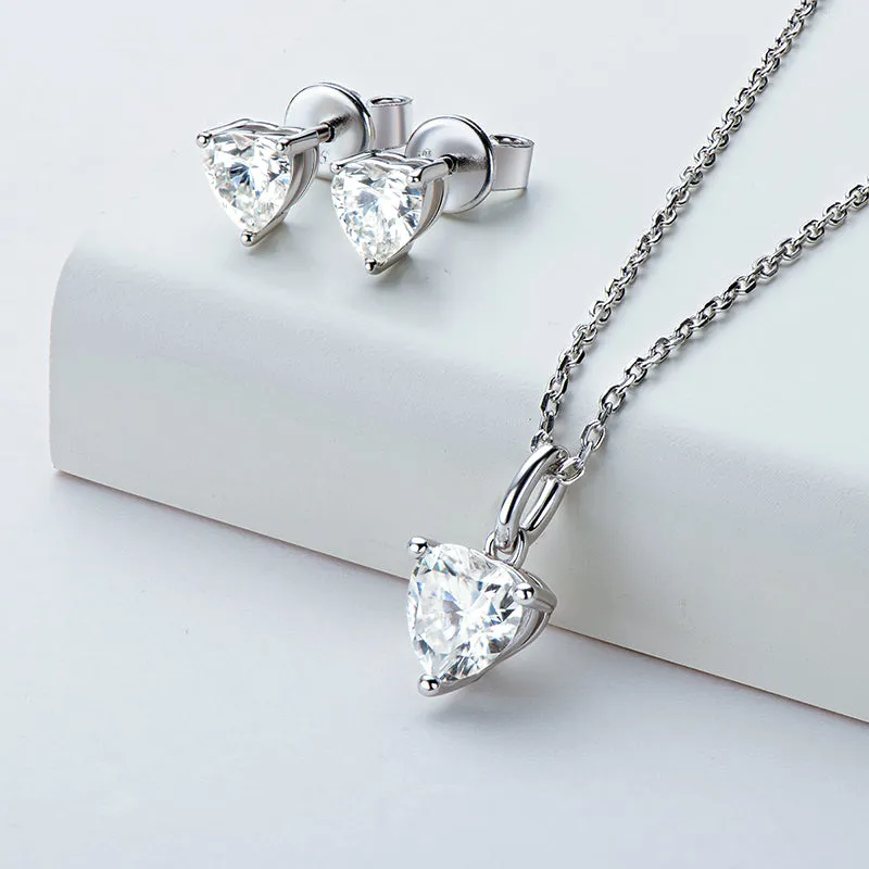 Heart Shaped 1.0CTW. Moissanite Stud Earrings & 1Ct Moissanite Pendant Necklace