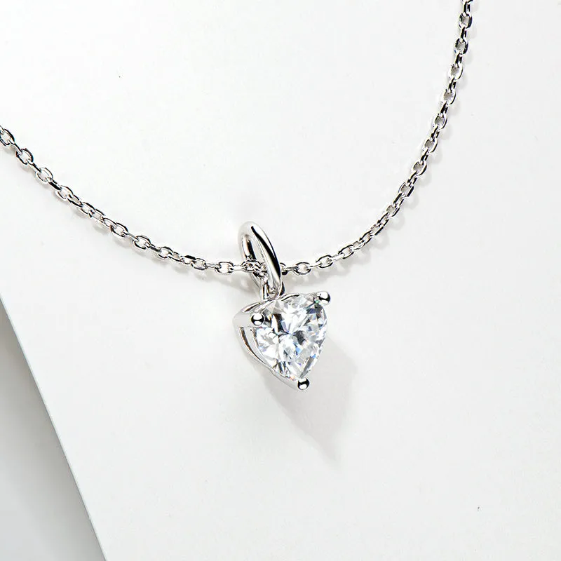Heart Shaped 1.0CTW. Moissanite Stud Earrings & 1Ct Moissanite Pendant Necklace