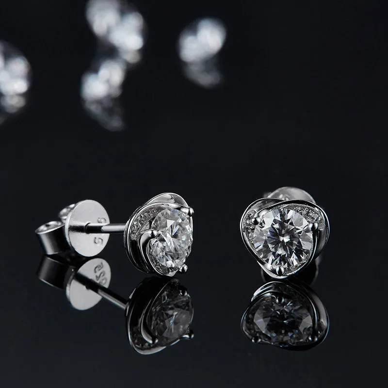 Heart Shaped 2.0Ctw. Round Moissanite Stud Earrings and 2ct Moissanite Pendant Necklace Jewelry Sets